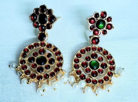 Elite Trading Chandelier Kempu Stone Earrings for Women & Girls Traditional South Indian Jewelry