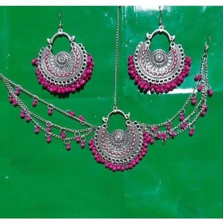 MS Fashion India Latest Design Pink Color Maang Tikka with Earrings