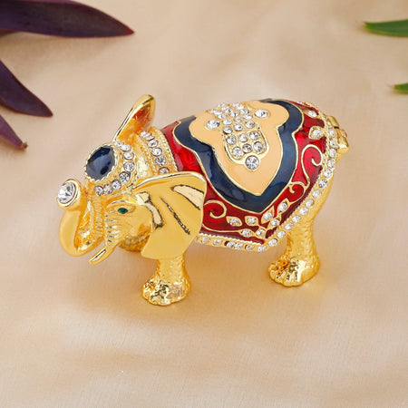 Estele Gold-Polished Multi-Color Enamel Paintwork Elephant Idol/Deity|Showpiece for Pooja Mandir/ Home Decorative