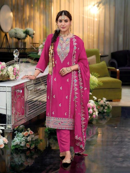 Anaita Rani Pink Heavy Chinon Readymade Suit with Embroidery & Sequence Work