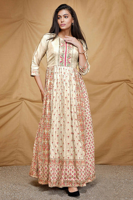 Designer casual Offwhite Dola Silk Gown - Anbazaar