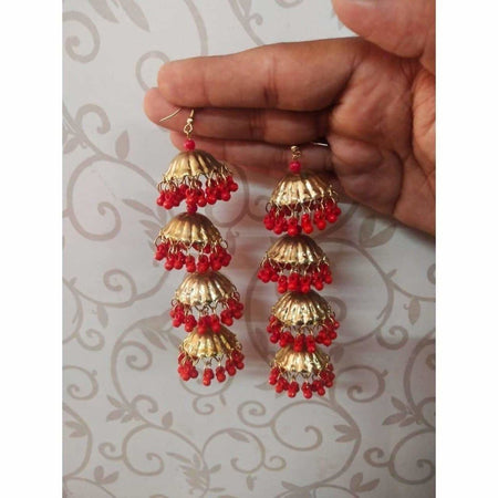 MS Fashion India Gold Color Latkan Red Pearls Earrings For Women And Girls