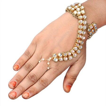 Joban Fashion Gold Polished Traditional Kundan Hathphool