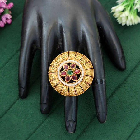 JS Fashion Antique Design High Gold Polish Finger Rings for Women | Adjustable Ethnic Statement Jewellery for Wedding, Party & Festive | Vintage Royal Ring Gift Set