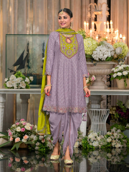 Anaita Lavender Embroidered Silk Stitched Dhoti Suit