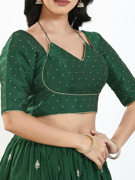 Joban Fashion Bottle Green Brocade Padded Blouse With Sweetheart Neck Elbow Sleeves