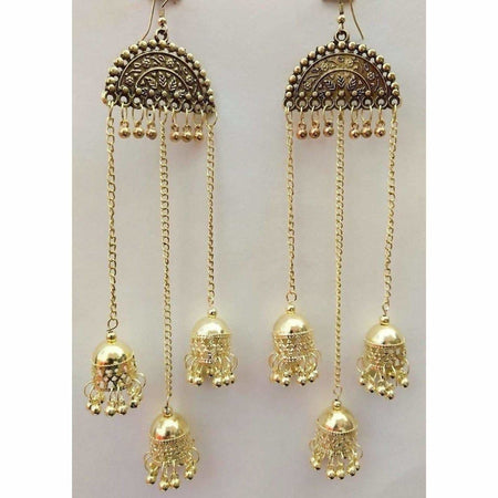 MS Fashion India Antique Gold-Polished Fancy Hanging Jhumka Earrings