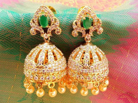 AD Emerald Jhumkas with Pearl Drops