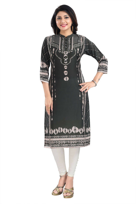 Snehal Creations Opulent Olive Digital Print Masleen Long Kurti Tunic