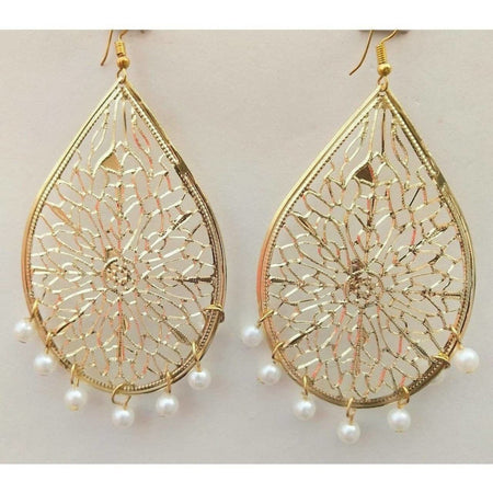 MS Fashion India Party Wear Gold-Polished White Pearl Tassel Earrings