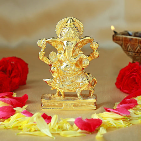 Estele Gold-Polished Spiritual Lord Ganesh Idol/Deity|Showpiece for Pooja Mandir/Car dƩcor