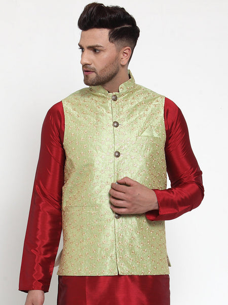 Jompers Men's Beautiful Green Embroidered Nehru Jacket