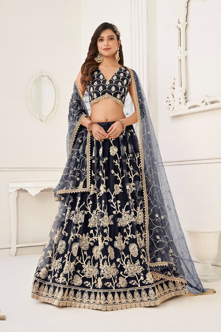 Eilara Women'S Black Butterfly Net With Sequins And Embroidery Work Lehenga Choli For Wedding