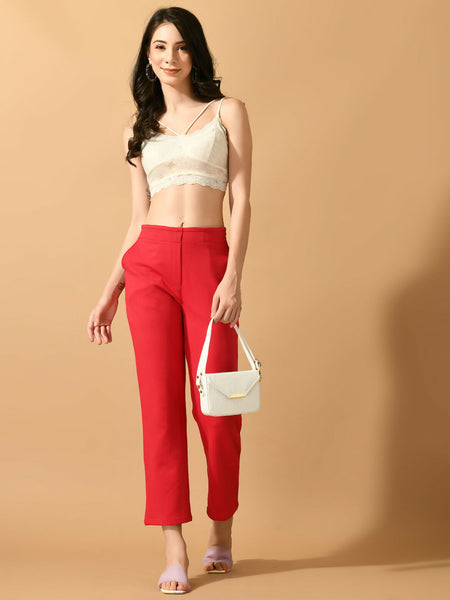 Myshka Women's Pink Straight Fit Party Trouser