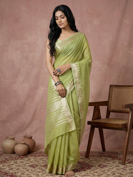 Anaita Green Cotton Saree With Blouse