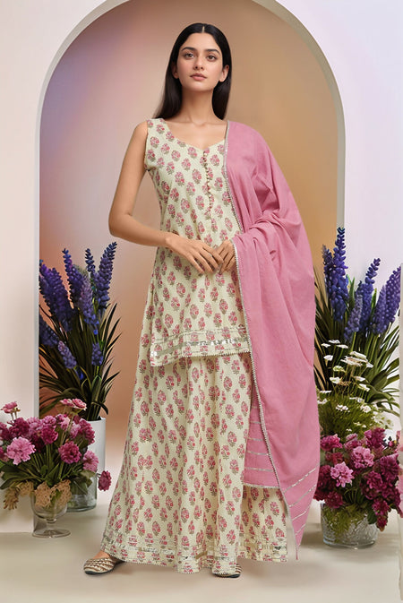 Joban Fashion Cream Printed Lehanga Set