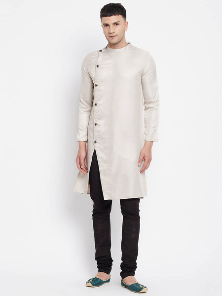 Even Apparels Beige Rayon Men's Sherwani Kurta With Asymetrical Cut
