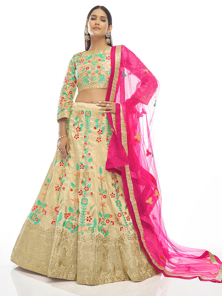 Myra Cream Art Silk Embroidered Designer Lehenga