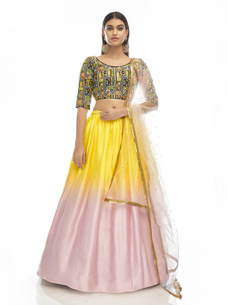 Myra Multicolour Satin Georgette Embroidered Designer Lehenga
