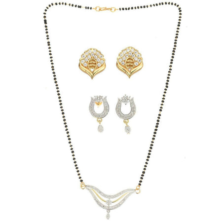 AanyaCentric Gold-Polished Mangalsutra with Pendant, 2 Pair Earrings