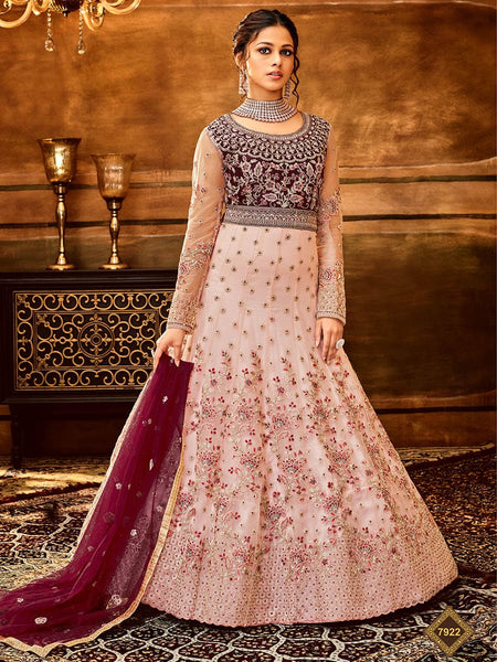 Myra Pink and Magenta Pure Georgette Embroidered Party Wear Suit