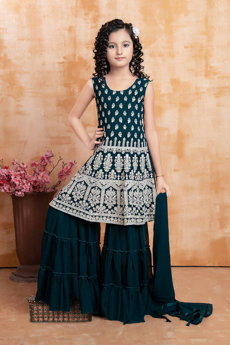 Kids Wedding Designer Rama Faux Georgette Fabric Sharara Suit - Aaradhna