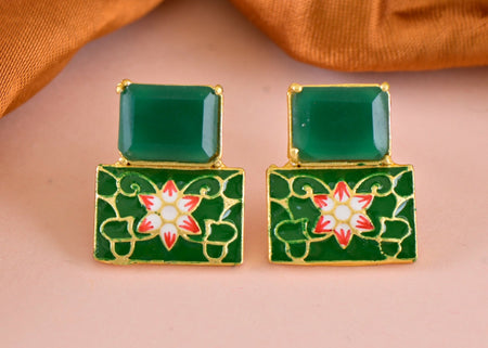 Joban Fashion Women Brass Green Onyx Earrings