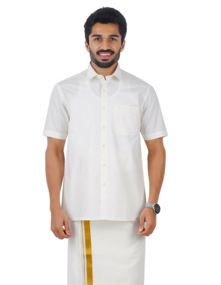 Ramraj Cotton Mens Cotton Light Cream Colour Half Sleeve Shirt