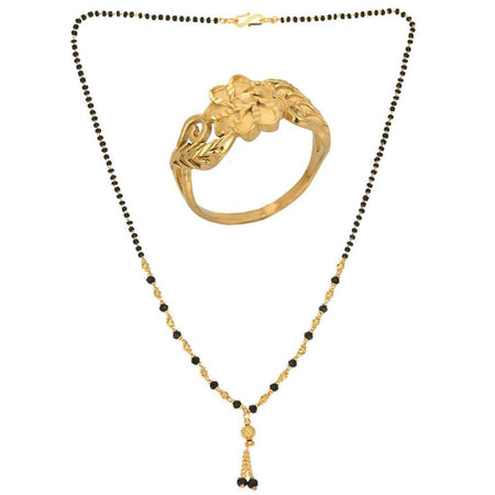 AanyaCentric Gold-Polished Mangalsutra & Ring Set