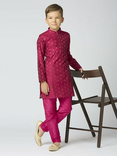 Joban Fashion Kids Island Full Sleeves Chanderi Kurta, Pyjama Set with Traditional Butta Work - Purple