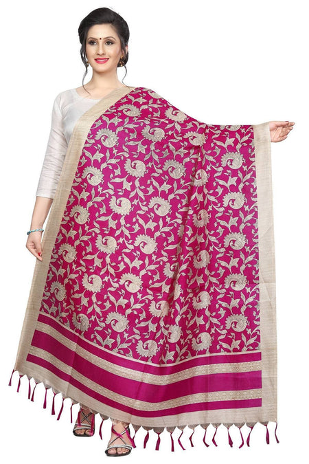 Vamika Pink Printed Khadi Bhagalpuri Dupatta