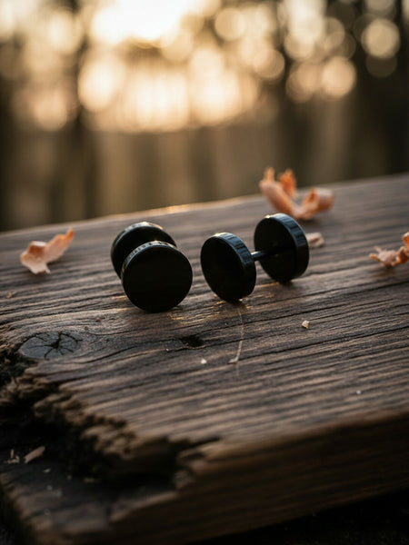 NVR Men's Black Rhodium Plated Studs Earrings