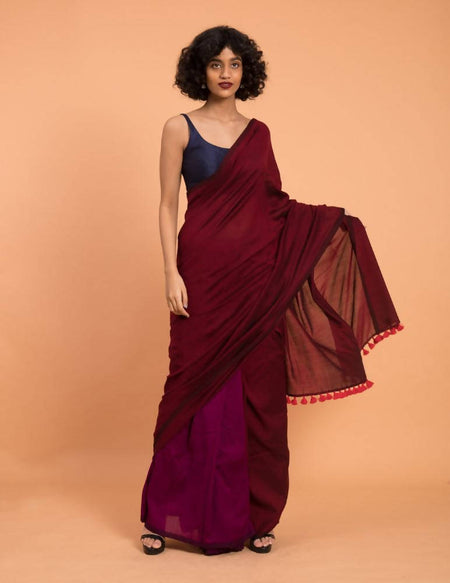 Suta Purple Maroon Colourblocked Cotton Acrylic Saree