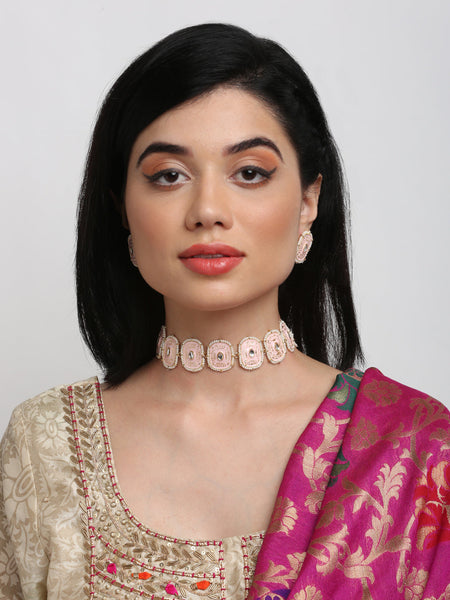 Kundan Choker With Pearls, Earrings & Maang Tikka - Ruby Raang