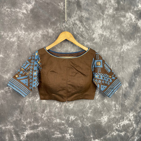 Divine Brown Brown Coloured Chanderi Cotton Weaving Pattern Ready to Wear Blouse - kapda Tailor