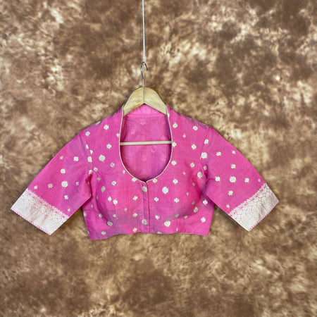 Mann Mohanaa Pink Coloured Chanderi Broket Ready to Wear Blouse - kapda Tailor