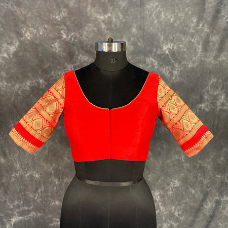 Suhaagan ki Laali Red Coloured Silk /Brocket Ready to Wear Blouse - kapda Tailor