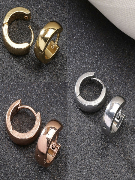 NVR Men's Set of 3 Multicolor Rhodium-Plated Stainless Steel Hoop Earrings