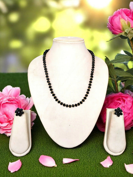 Inhanns Crystal Bloom – Single Line Necklace + Studs - Dark Black