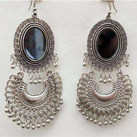 MS Fashion India Kashmiri Chandbali Silver Dangle Oxidized Earrings