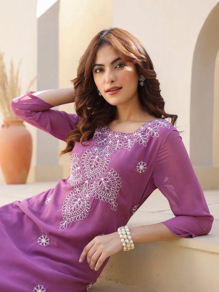 Janasya Dark Georgette Floral Straight Kurta