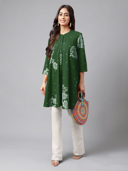 Janasya Bright Cotton Floral Flared Tunic