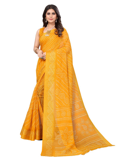 Vamika Linen Jari Border Yellow Bollywood Style Saree