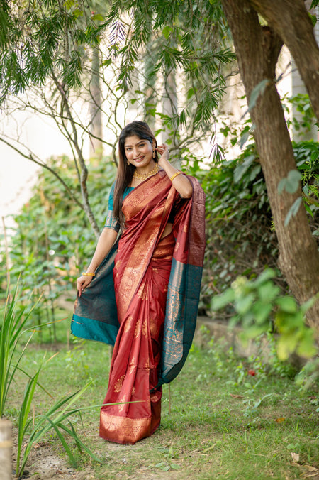 Jyoti Fashion Women's Maroon Soft Banarasi Silk Zari Woven Saree with Blouse