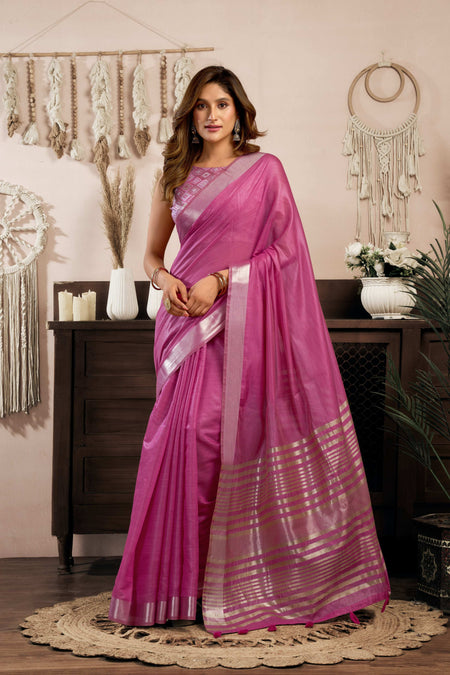 Jyoti Fashion Women's Magenta Khadi Cotton Zari Woven Saree with Blouse