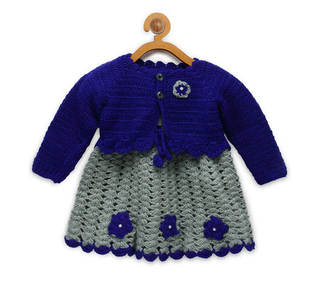 ChutPut Hand knitted Crochet Princess Wool Dress For Baby Girls - Blue