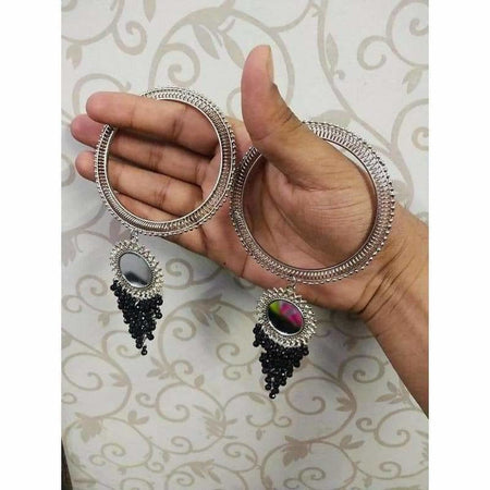 MS Fashion India Black pearls With Mirror Latkan Bangles