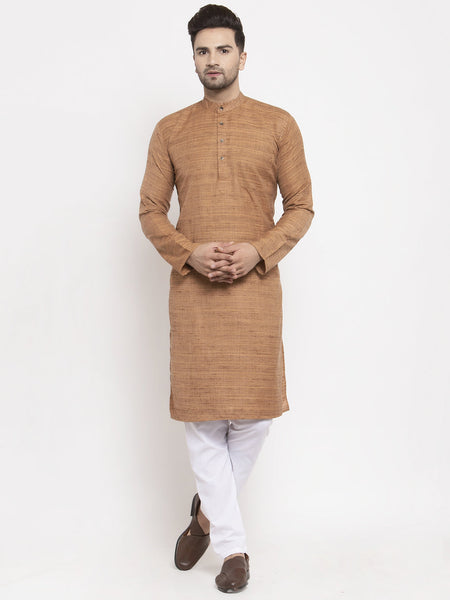 Jompers Men Brown Self Design Kurta with Pyjamas