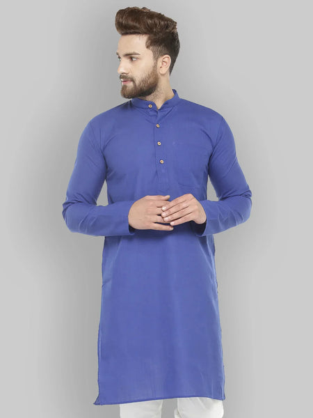 Jompers Men's Royal Blue & White Solid Kurta Only