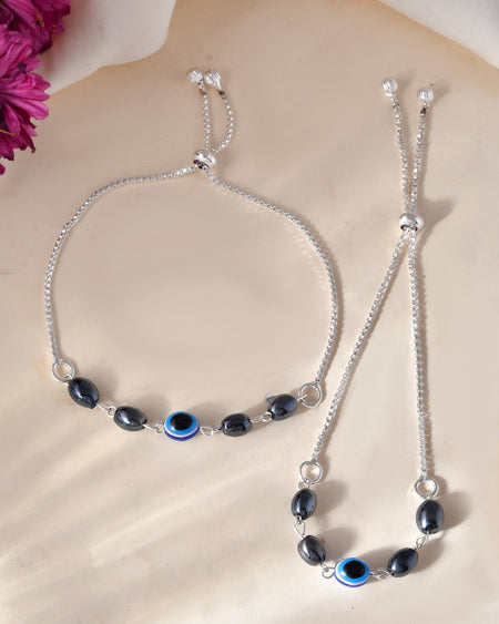 Jewels Nest Stylish Oxidized Silver & Blue Beaded Anklet – Elegant & Trendy